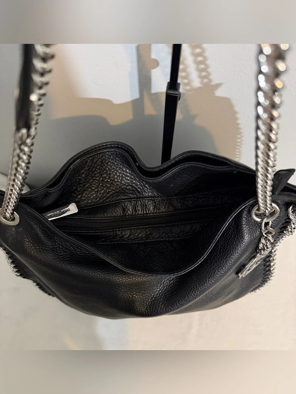 MICHAEL Michael Kors Chelsea Hobo Shoulder Bag Bkack Leather Chain Whipstitch